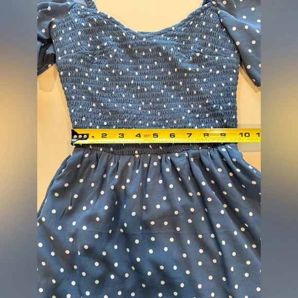Abercrombie & Fitch Blue Polka Dot Smocked Flutter Sleeve Mini Dress XS - Picture 4 of 5